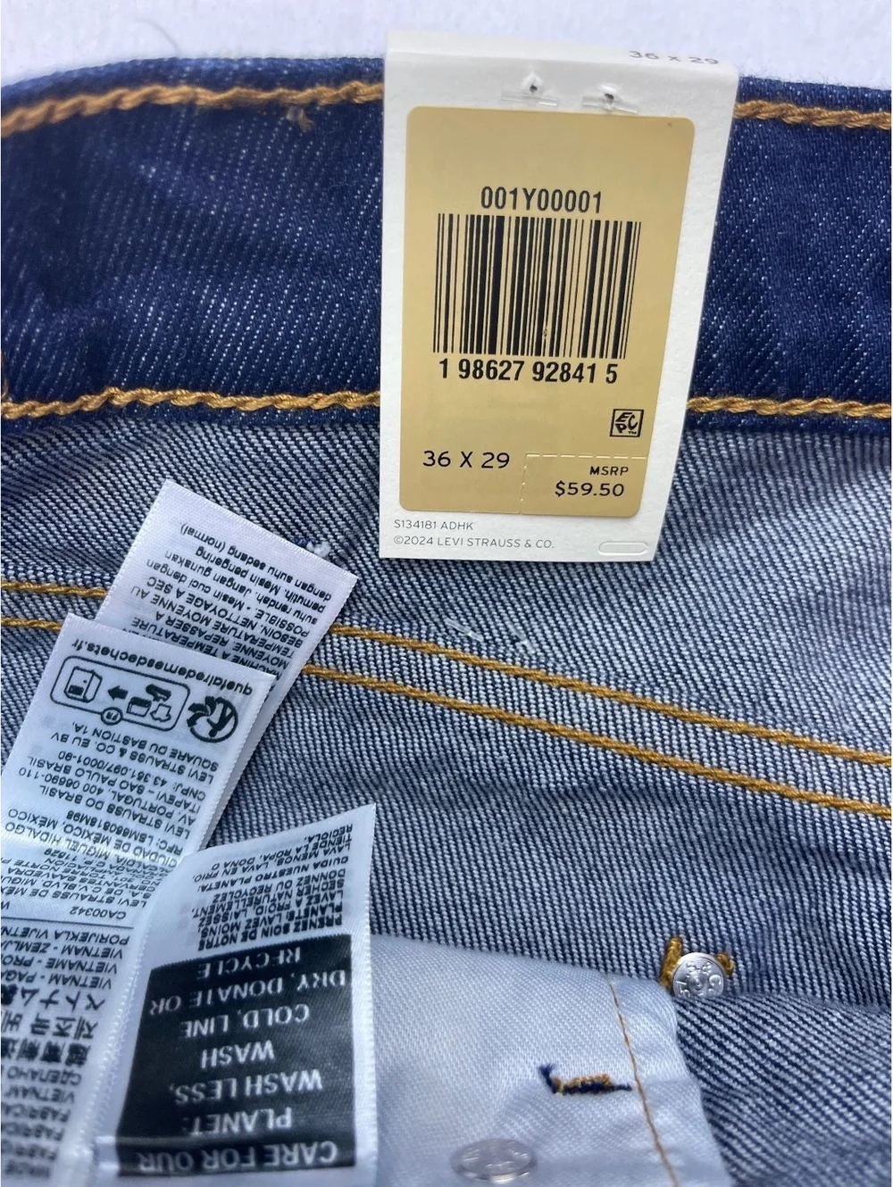Levi's 557 Western Straight Stretch Jeans 36x29 Dark Blue Denim